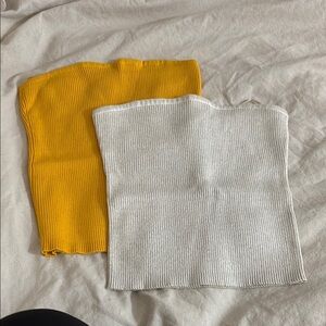 Yellow and White Ribbed Women Sweaters